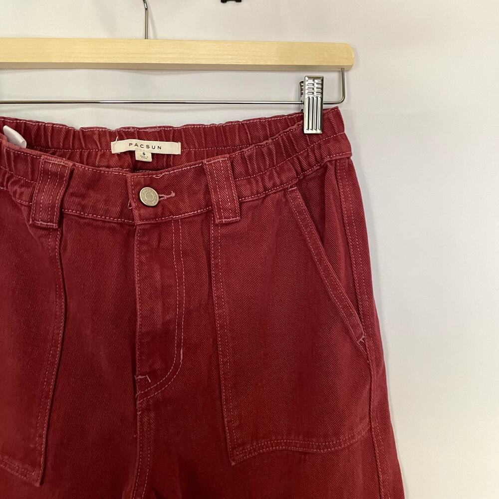 Pacsun bright red denim cargo pants elastic waist women's size small cotton - Picture 2 of 8
